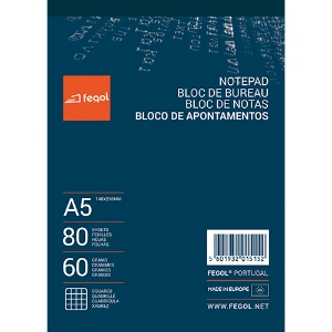 Picture of BLOCO APONTAMENTOS A5 FEGOL 80FOLHAS XADREZ