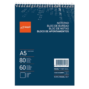 Imagem de BLOCO APONTAMENTOS A5 FEGOL ESPIRAL 80FOLHAS LISO