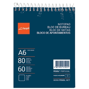Picture of BLOCO APONTAMENTOS A6 FEGOL ESPIRAL 80FOLHAS LISO