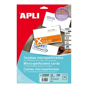 Imagem de PAPEL APLI A4 200GR PARA 100 CARTÕES DE VISITA 10608 (CAIXA 10 FOLHAS)