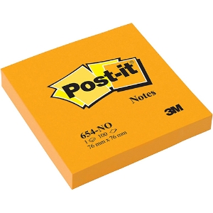Imagem de BLOCO DE NOTAS ADERENTES POST-IT 76X76 654NO NEON LARANJA 100FOLHAS