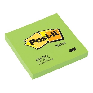 Imagem de BLOCO NOTAS ADERENTES POST-IT 76X76 654-NG VERDE NEON 100FOLHAS