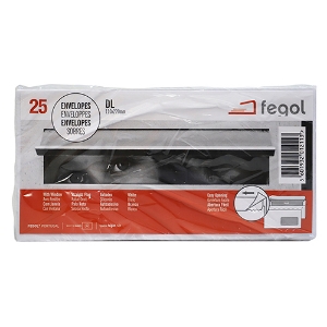 Imagem de PACK 25 ENVELOPES FEGOL DL 110X220MM COM JANELA 90GR ADESIVO