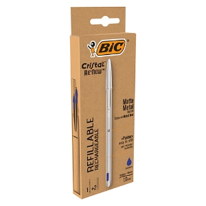 Imagem de BLISTER 1 ESFEROGRÁFICA BIC CRISTAL RE´NEW AZUL + 2 RECARGAS (997202)