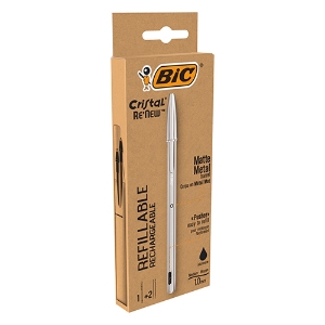 Imagem de BLISTER 1 ESFEROGRÁFICA BIC CRISTAL RE´NEW PRETA + 2 RECARGAS (997201)