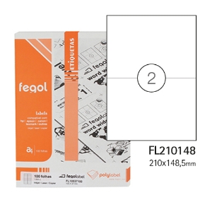 Imagem de ETIQUETAS FEGOLABEL A4 210X148.5MM BRANCAS (CAIXA 100FOLHAS=200ETIQ.)