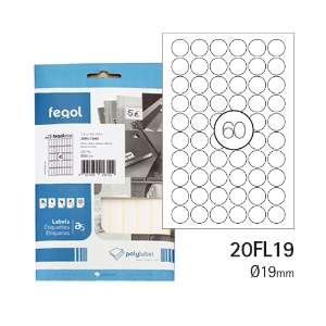 Imagem de ETIQ. FEGOLABEL A5 RED.19MM BRANCA 20FL19 (CART.20F/1200UDS)