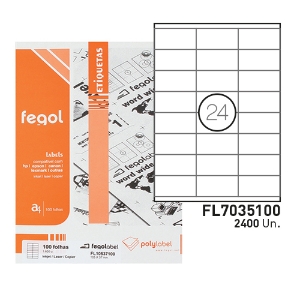 Imagem de ETIQEUTAS FEGOLABEL A4 70X35MM BRANCA (CAIXA 100FOLHAS=2400UNI)