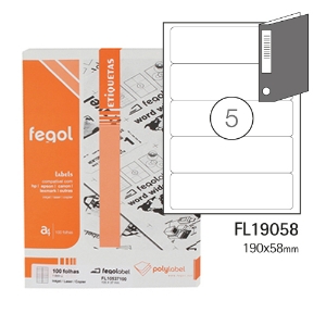 Imagem de ETIQUETAS FEGOLABEL A4 190X58MM BRANCA (CAIXA 100FOLHAS=500ETIQ.)