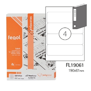 Picture of ETIQUETAS FEGOLABEL A4 190X61MM BRANCA (CAIXA 100FOLHAS=400UNI)