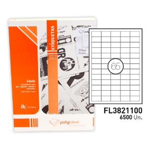Imagem de ETIQUETAS FEGOLABEL A4 38X21.2MM BRANCAS (CAIXA 100FOLHAS=6500ETIQ.)
