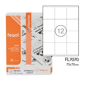 Imagem de ETIQUETAS FEGOLABEL A4 70X70MM BRANCA (CAIXA 100FOLHAS=1200UNI)