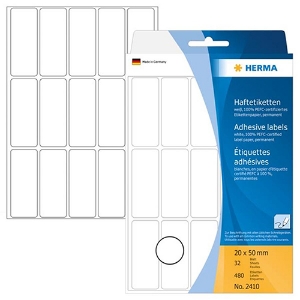 Imagem de ETIQUETAS HERMA A5 20X50MM BRANCA REF.2410 (CARTEIRA 32FOLHAS/480ETIQ)