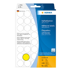 Imagem de ETIQUETAS HERMA A5 RED.19MM AMARELO REF.2251 (32FOLHAS=1280UNI)