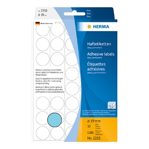 Picture of ETIQUETAS HERMA A5 REDONDAS 19MM AZUL REF.2253 (32FOLHAS/1280UNI)
